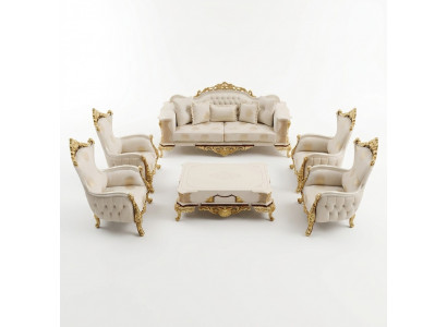 Zestaw sofowy 3+1+1 miejsce do siedzenia Zestaw do salonu Kompletny Włókienniczy Sofa Fotel Drewno Nowy