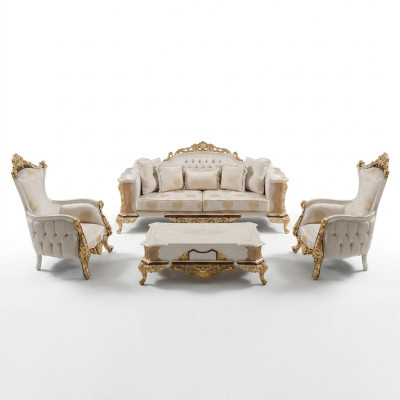 Zestaw sofowy 3+1 miejsce do siedzenia Zestaw wypoczynkowy Kompletny Włókienniczy Drewno Salon Luksusowa Sofa Nowość