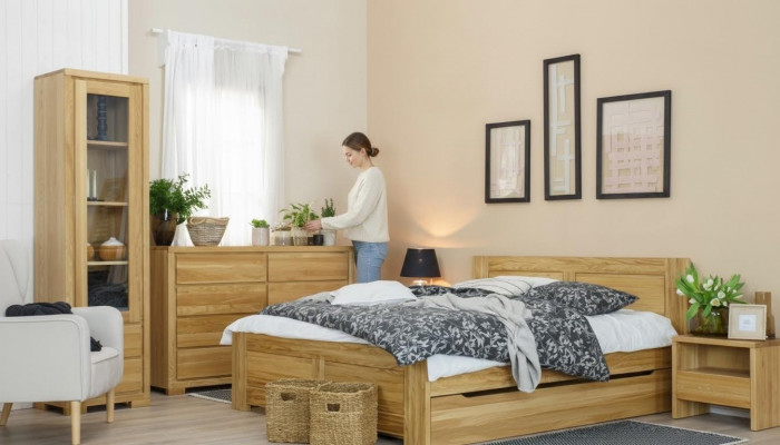 Sypialnia Łóżko Drewniane Oryginalne Drewno Łóżko Łóżko Hotelowe 180x200 cm Styl Masywne Meble