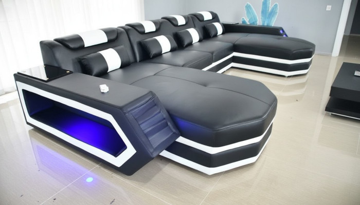 Sofa skórzana Sofa Nowoczesna Podkładka Skóra Żywy krajobraz Design Narożnikowa kanapa Couch Materiał