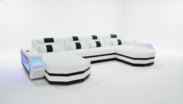 Sofa skórzana Sofa Nowoczesna Podkładka Skóra Żywy krajobraz Design Narożnikowa kanapa Couch Biały