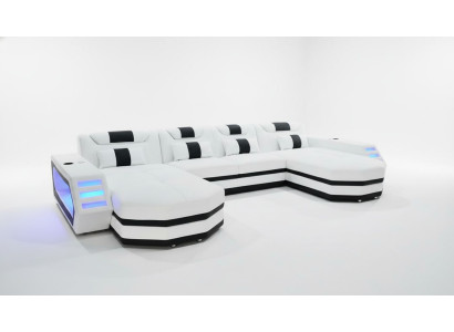 Sofa skórzana Sofa Nowoczesna Podkładka Skóra Żywy krajobraz Design Narożnikowa kanapa Couch Biały