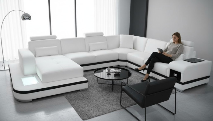 Design Skórzana Sofa Sofa Nowoczesna Podkładka Skóra Narożnikowa kanapa Kanapa Włókienniczy Żywy krajobraz