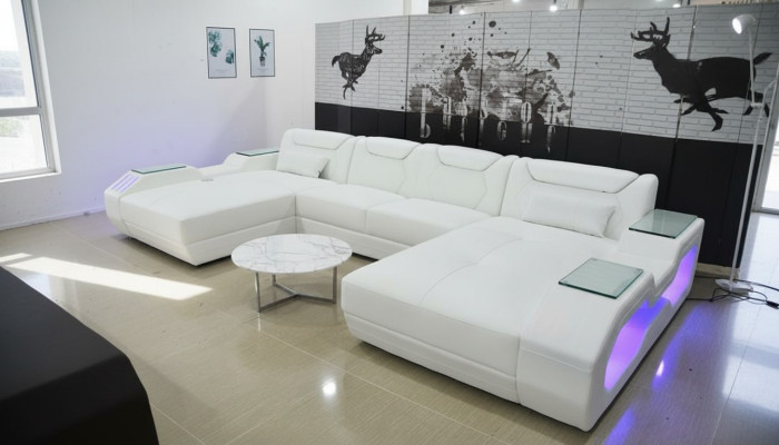 Skóra Narożnikowa kanapa Sofa w kształcie litery U Nowoczesna sofa Narożnikowa kanapa Miękki projekt salonu
