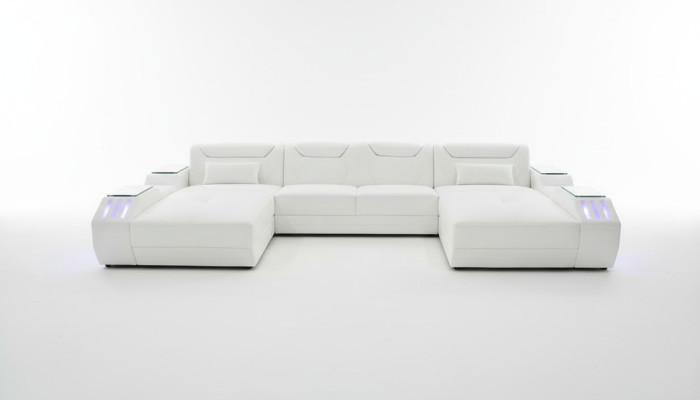 Skóra Narożnikowa kanapa Sofa w kształcie litery U Nowoczesna sofa Narożnikowa kanapa Miękki projekt salonu