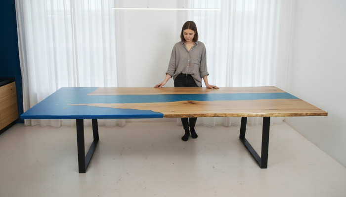 Stół obiadowy Stół rzeczny Prawdziwy stół rzeczny z drewna Żywica epoksydowa 260x100 Solid