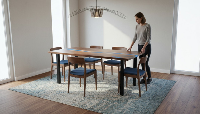 Rzeka stoły Stół obiadowy Design Tabela Moderne Meble 220x90 Żywica Epoksydowa Ocean Sea