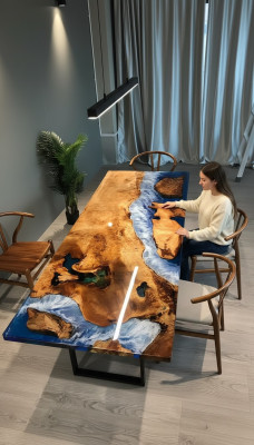 Stół obiadowy Design Tabela Resin Nowoczesne stoły Sea River Meble 220x90 Epoxy Ocean