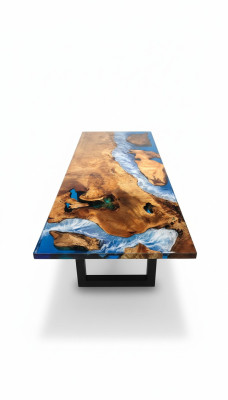 Stół obiadowy Design Tabela Resin Nowoczesne stoły Sea River Meble 220x90 Epoxy Ocean