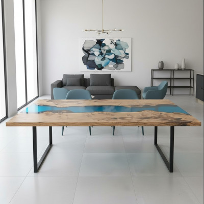 Rzeka stoły Stół obiadowy Design Tabela Moderne Meble 220x100 Żywica Epoksydowa Ocean Sea