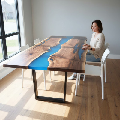 Rzeka stoły Stół obiadowy Design Tabela Modern Sea Meble 220x90 Żywica Epoksydowa Ocean