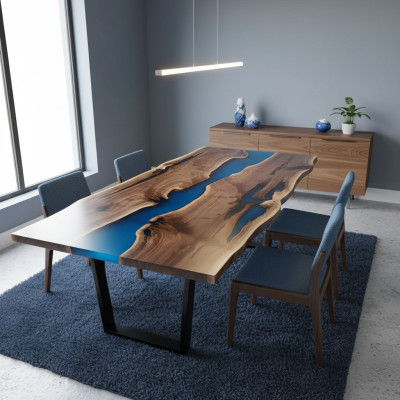 Rzeka stoły Stół obiadowy Design Tabela Modern Sea Meble 220x90 Żywica Epoksydowa Ocean