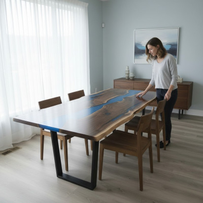 Tabela Stół obiadowy stoły żywica epoksydowa oryginalne drewno drewno masywne Meble 240x100