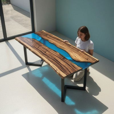 stolik kawowy River Table Solidny stoły 100x50 River Table Morski wodospad