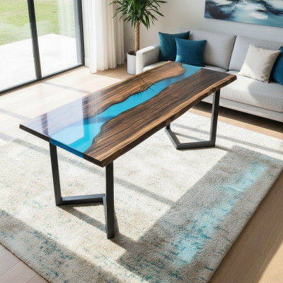 stolik kawowy River Table Solidny stoły 100x50 River Table Morski wodospad