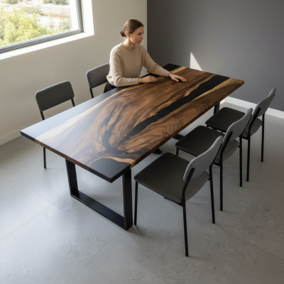 Stół obiadowy Stół Black River Autentyczne Drewno 220x95 stoły Żywica epoksydowa Nowość