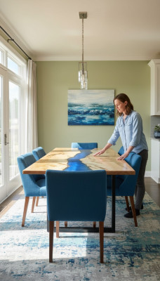 stoły Stół obiadowy Design Tabela Modern Sea Ocean River Meble 200x90 Żywica Epoksydowa