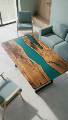 Stół obiadowy Design Tabela Nowoczesne stoły Sea Ocean River Meble 200x90 Żywica Epoksydowa