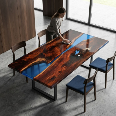 stoły Stół obiadowy Design Tabela Modern Sea River Meble 200x90 Żywica Epoksydowa Ocean