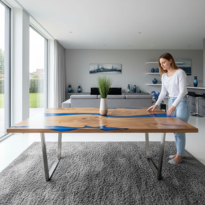 stoły Stół obiadowy Design Tabela Modern Sea River Meble 220x90 Żywica Epoksydowa Ocean