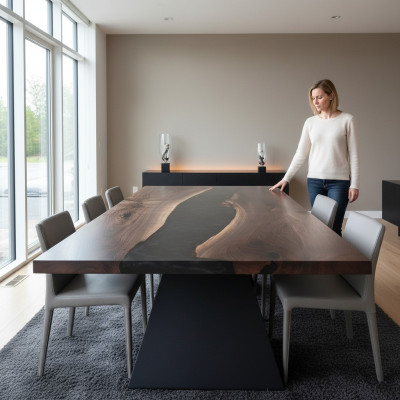 Żywica epoksydowa Stół obiadowy Prawdziwe drewno Masywne meble Wodospad Epoksydowa Tabela 220x100cm
