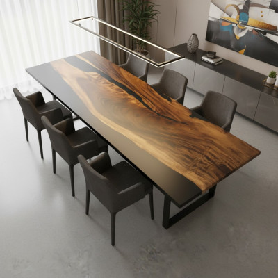 Żywica epoksydowa Stół obiadowy oryginalne drewno masywne Meble wodospad epoksydowy Tabela 260x91cm