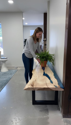 Żywica epoksydowa Stół obiadowy oryginalne Drewno masywne Meble wodospad epoksydowy Tabela 250x60cm