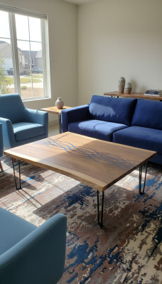 Rzeka stoły Stół obiadowy Design Tabela Modern Sea Meble 100x100 Żywica Epoksydowa Ocean