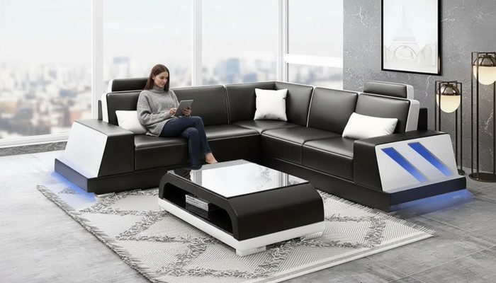 Narożnikowa kanapa Podświetlana Kanapa Led Podkładka Zestaw narożny Sofa Obcios stolik kawowy