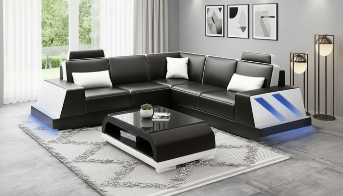 Narożnikowa kanapa Podświetlana Kanapa Led Podkładka Zestaw narożny Sofa Obcios stolik kawowy