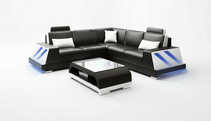 Narożnikowa kanapa Podświetlana Kanapa Led Podkładka Zestaw narożny Sofa Obcios stolik kawowy