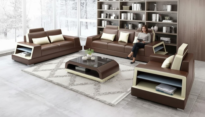 Design Sofa Zestaw sofowy 321 miejsce do siedzenia stolik kawowy Obcios Skóra Zestaw Grupa 4-częściowy