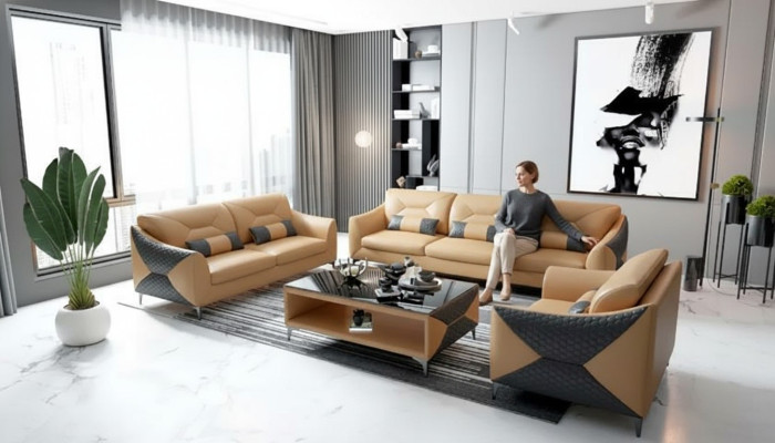 Nowoczesna sofa Zestaw sofowy 321 miejsce do siedzenia stolik kawowy Obcios Skóra Grupa 4-częściowy