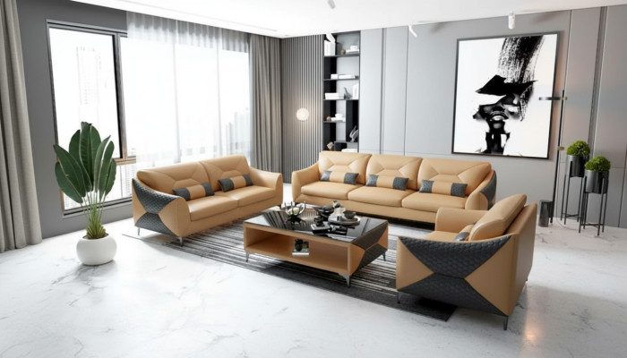 Nowoczesna sofa Zestaw sofowy 321 miejsce do siedzenia stolik kawowy Obcios Skóra Grupa 4-częściowy