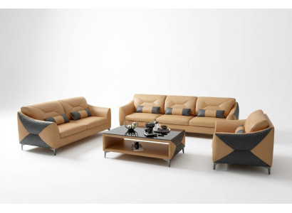 Nowoczesna sofa Zestaw sofowy 321 miejsce do siedzenia stolik kawowy Obcios Skóra Grupa 4-częściowy