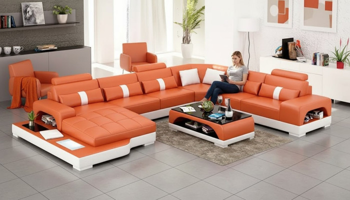 Zestaw narożny Sofa Podkładka grupa narożnikowa Żywy krajobraz skórzana sofa kanapy sofy Kształt U