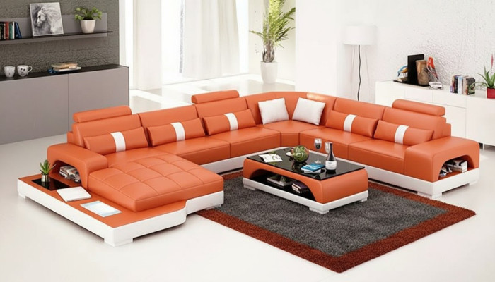 Zestaw narożny Sofa Podkładka grupa narożnikowa Żywy krajobraz skórzana sofa kanapy sofy Kształt U
