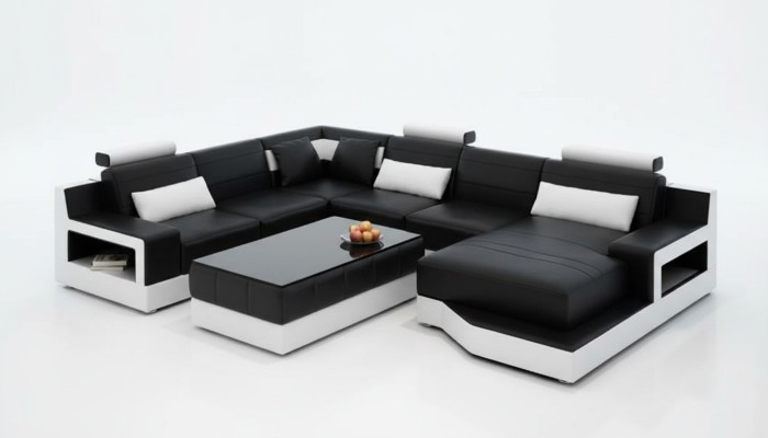 Skórzana sofa Narożnikowa kanapa UForm Żywy krajobraz Sofa designerska Nowoczesne sofy stolik kawowy