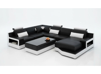 Skórzana sofa Narożnikowa kanapa UForm Żywy krajobraz Sofa designerska Nowoczesne sofy stolik kawowy