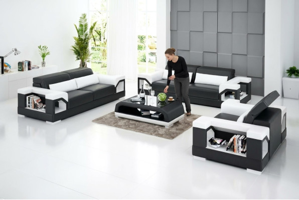 Zestaw kanapowy 321 miejsce do siedzenia stolik kawowy Skórzana sofa Nowoczesna sofa Żywy krajobraz