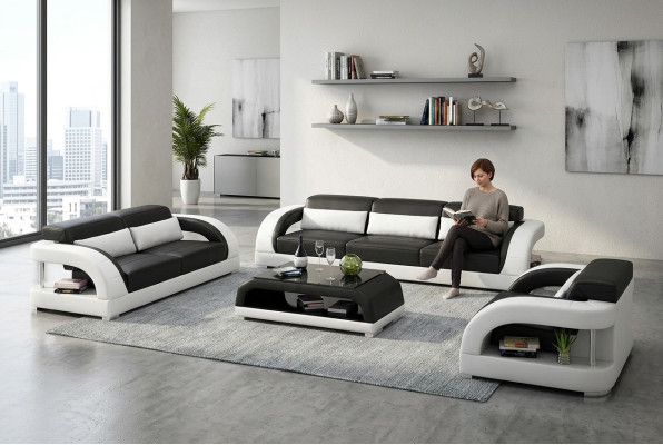 Skórzana sofa Zestaw sofowy 3+2+1 miejsce do siedzenia + stolik kawowy Skórzana sofa Nowoczesna sofa