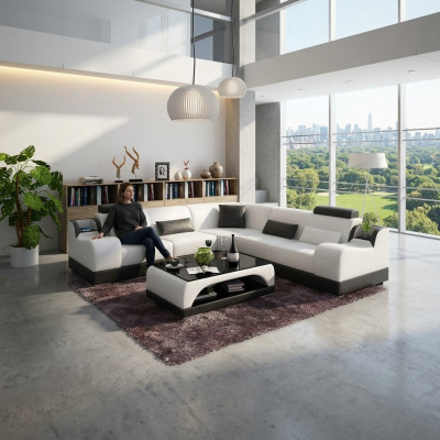 Design Narożnikowa kanapa Salon Nowoczesna Narożna Kanapa Skórzana Tapicerowana Sofa