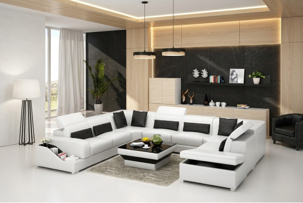 Salon Skóra xxl kanapa sofa krajobraz nowoczesne designerskie poduszki narożne