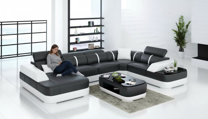 Skóra xxl kanapa sofa salon krajobraz nowoczesne designerskie poduszki narożne