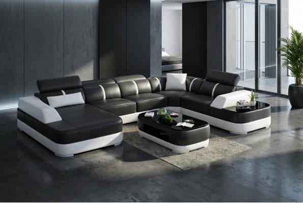 Skóra xxl kanapa sofa salon krajobraz nowoczesne designerskie poduszki narożne