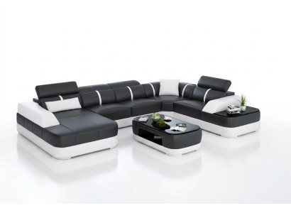 Skóra xxl kanapa sofa salon krajobraz nowoczesne designerskie poduszki narożne