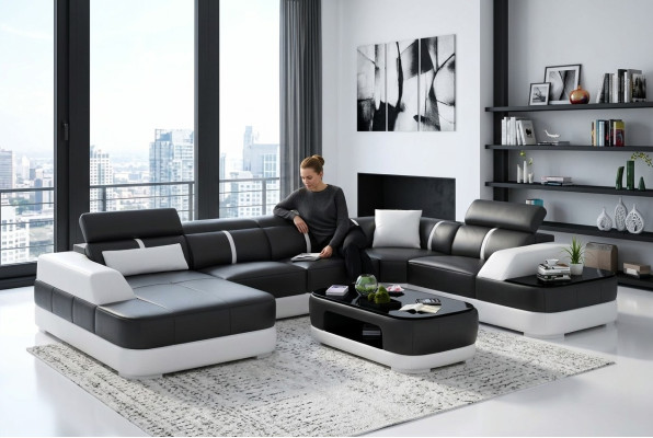 Narożnikowa kanapa Design Nowoczesna kanapa narożna do salonu Skórzana kanapa tapicerowana