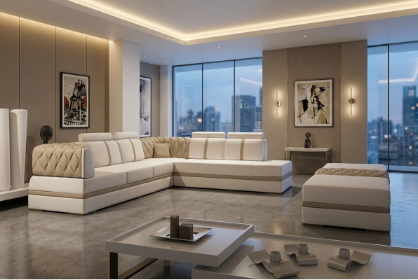 Narożnikowa kanapa Designerska sofa w kształcie litery L Sofa nowoczesna Sofa skórzana Zestaw narożnych kanap