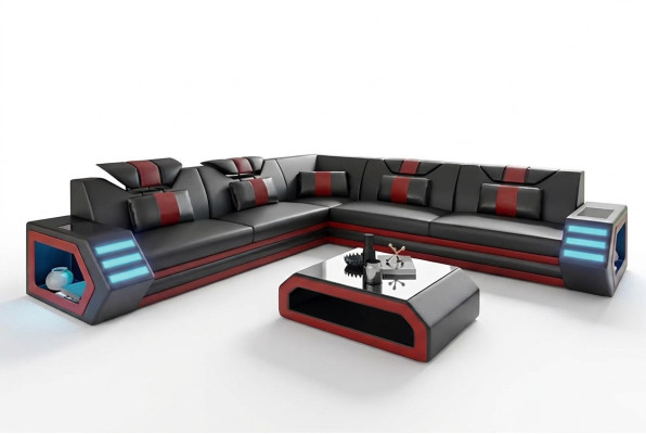 Projekt narożnika do salonu Narożnikowa kanapa Meble skórzana tapicerka kanapa sofa w kształcie litery L + stolik