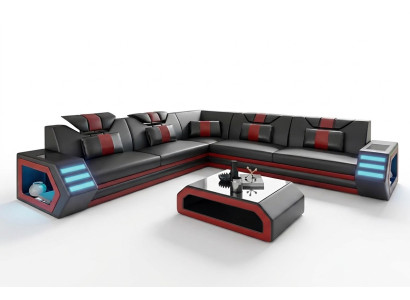 Projekt narożnika do salonu Narożnikowa kanapa Meble skórzana tapicerka kanapa sofa w kształcie litery L + stolik